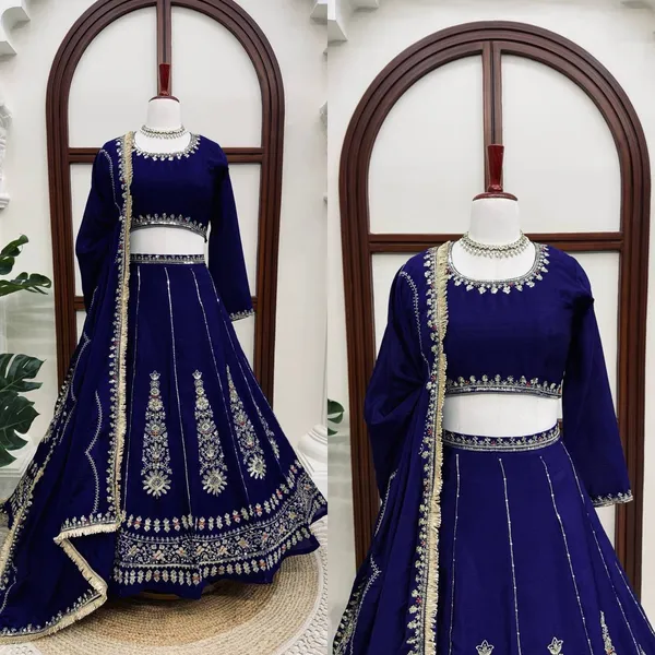Blue_Chinon_Silk_Lehenga_Set