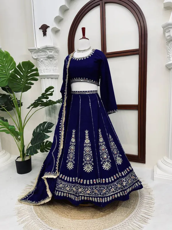 Blue_Chinon_Silk_Lehenga_Set