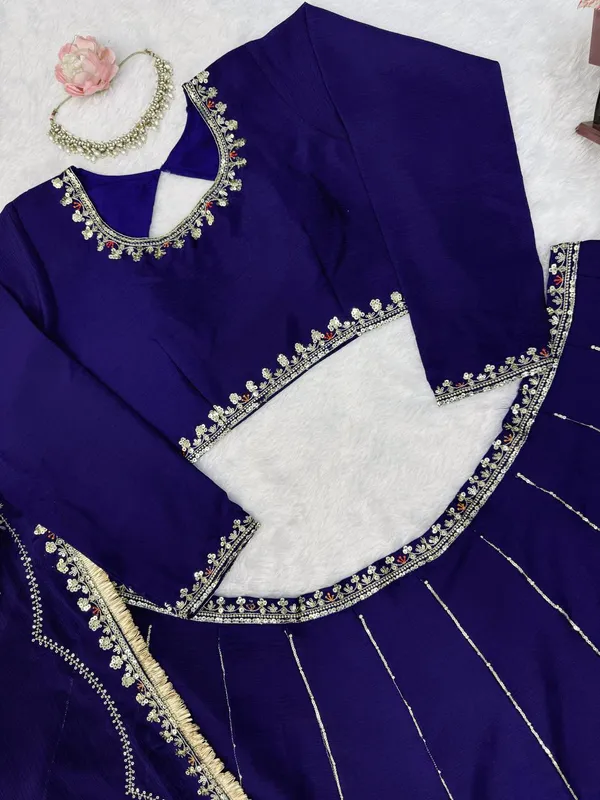 Blue_Chinon_Silk_Lehenga_Set