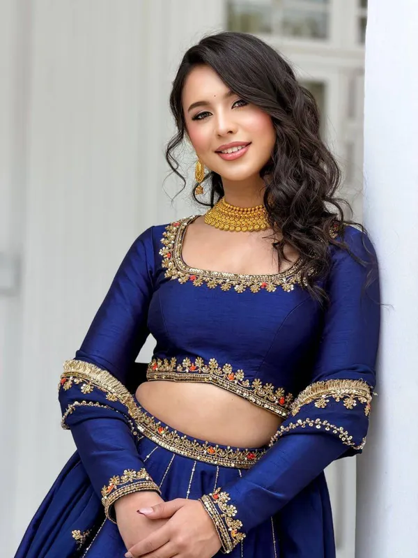 Blue_Chinon_Silk_Lehenga_Set