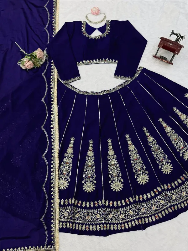 Blue_Chinon_Silk_Lehenga_Set