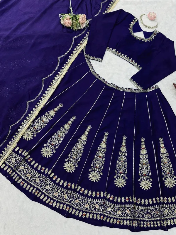 Blue_Chinon_Silk_Lehenga_Set