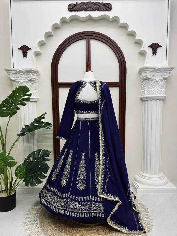 Blue_Chinon_Silk_Lehenga_Set