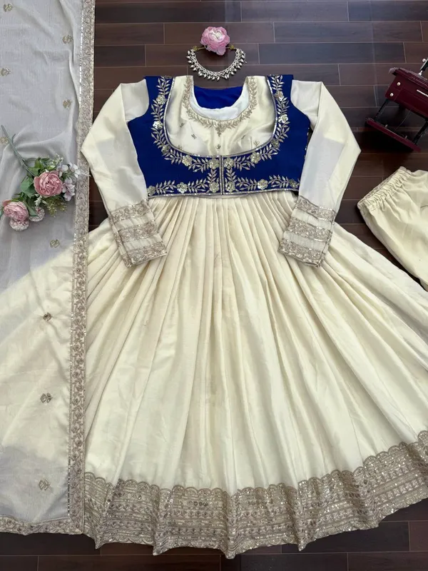 Cream_Royale_Blue_Belt_Anarkali_Set_for_Women