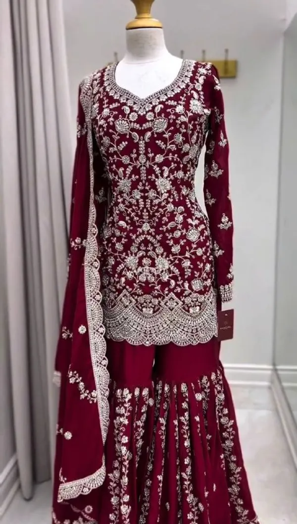 Wine_Elegant_Design_Faux_Georgette_Kurta_Set_For_Women