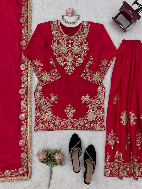 Chinon_Silk_3_Piece_Set_with_Thread_Sequence_Work_and_Lace_Dupatta_Maroon