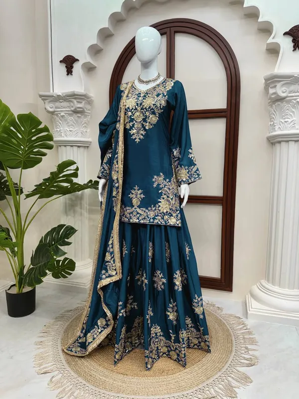 Chinon_Silk_3_Piece_Set_with_Thread_Sequence_Work_and_Lace_Dupatta_Navy_Blue