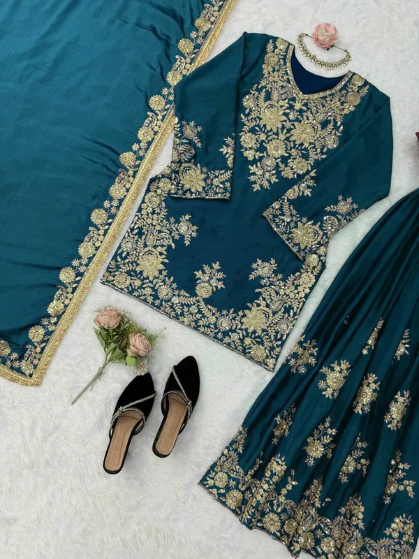 Chinon_Silk_3_Piece_Set_with_Thread_Sequence_Work_and_Lace_Dupatta_Navy_Blue