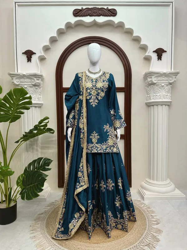Chinon_Silk_3_Piece_Set_with_Thread_Sequence_Work_and_Lace_Dupatta_Navy_Blue