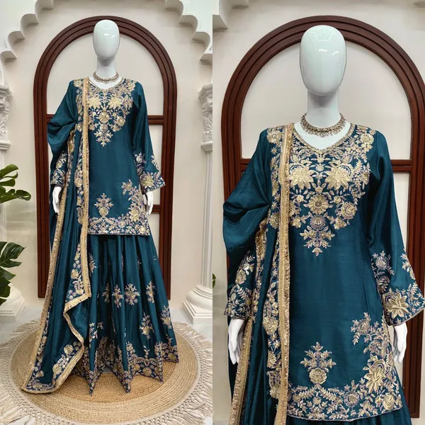 Chinon_Silk_3_Piece_Set_with_Thread_Sequence_Work_and_Lace_Dupatta_Navy_Blue