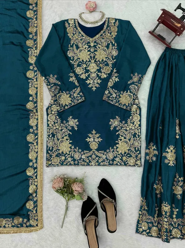 Chinon_Silk_3_Piece_Set_with_Thread_Sequence_Work_and_Lace_Dupatta_Navy_Blue