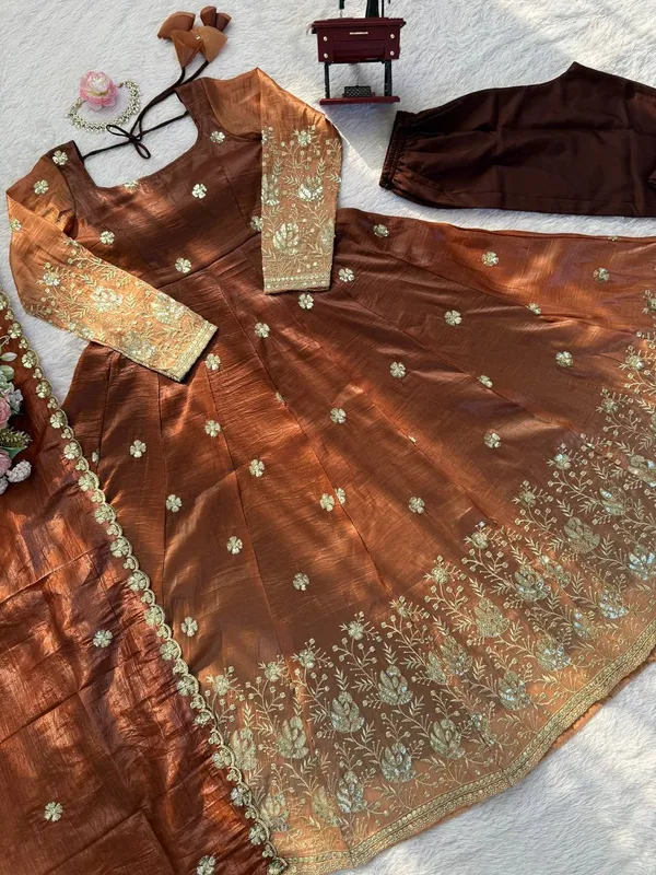 Chinon_silk_Brown_Anarkali_Suit