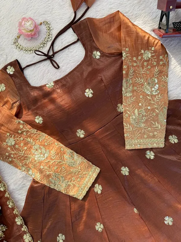 Chinon_silk_Brown_Anarkali_Suit