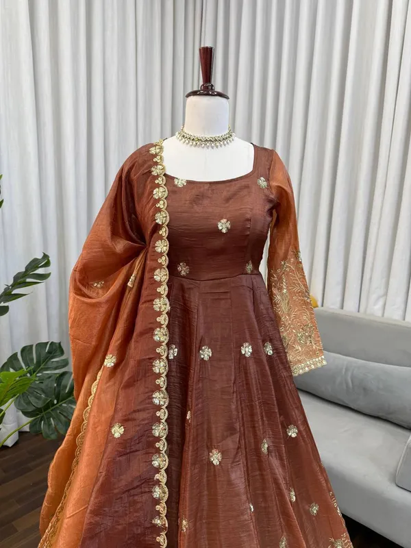 Chinon_silk_Brown_Anarkali_Suit