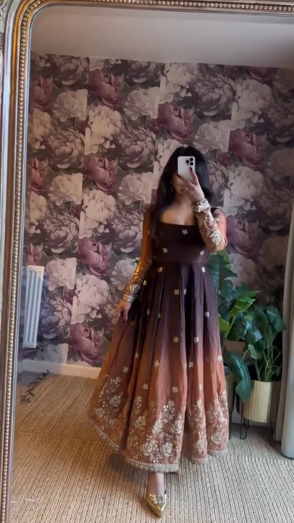 Chinon_silk_Brown_Anarkali_Suit