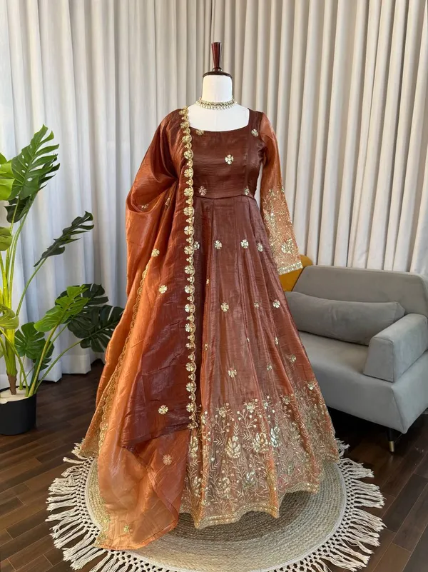 Chinon_silk_Brown_Anarkali_Suit