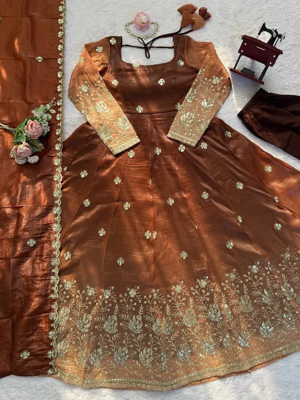 Chinon_silk_Brown_Anarkali_Suit
