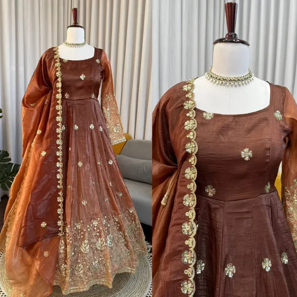 Chinon_silk_Brown_Anarkali_Suit