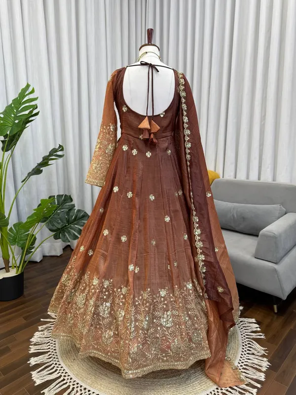Chinon_silk_Brown_Anarkali_Suit