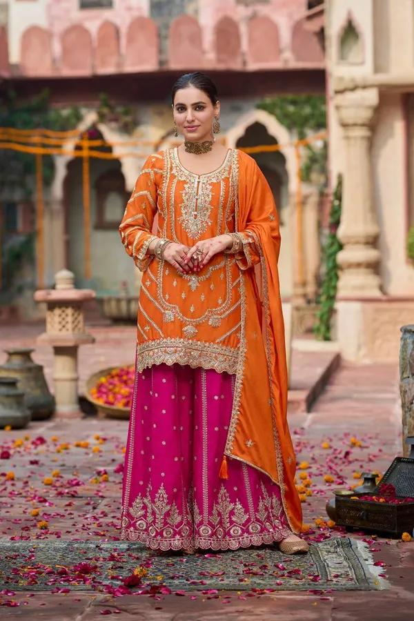 Orange_&_Pink_Festive_Sharara_Suit_Set_for_Women