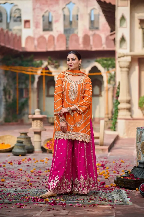 Orange_&_Pink_Festive_Sharara_Suit_Set_for_Women