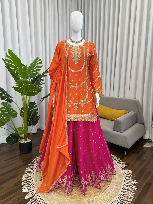 Orange_&_Pink_Festive_Sharara_Suit_Set_for_Women