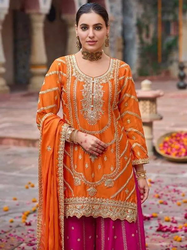 Orange_&_Pink_Festive_Sharara_Suit_Set_for_Women
