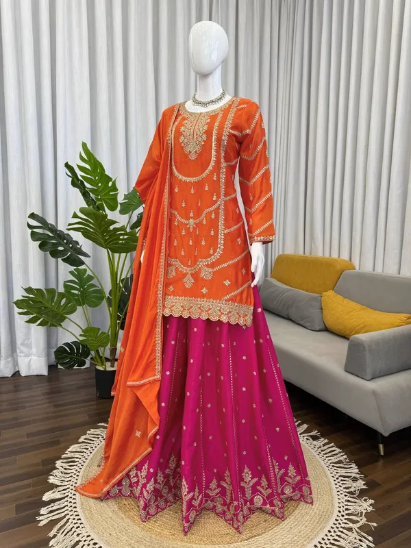 Orange_&_Pink_Festive_Sharara_Suit_Set_for_Women