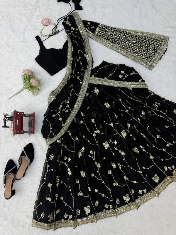 Designer_Faux_Georgette_Ready_to_Wear_Lehenga_Saree_with_Dupatta_Black