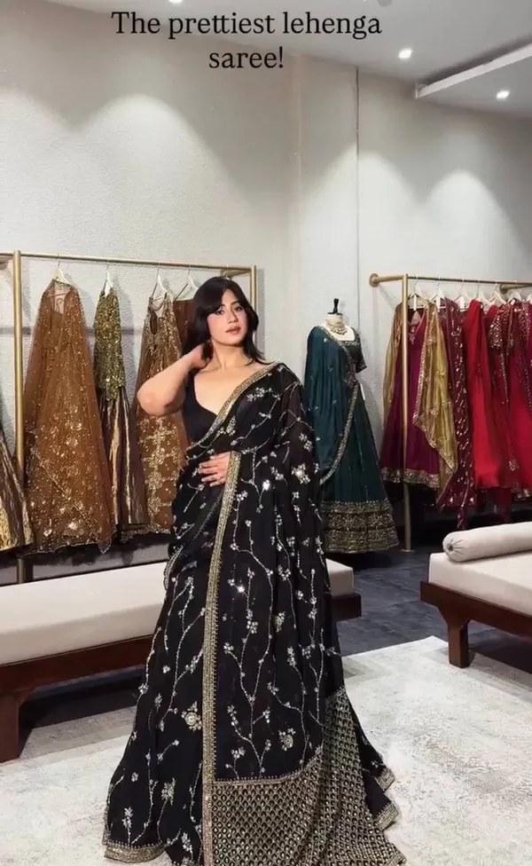 Designer_Faux_Georgette_Ready_to_Wear_Lehenga_Saree_with_Dupatta_Black