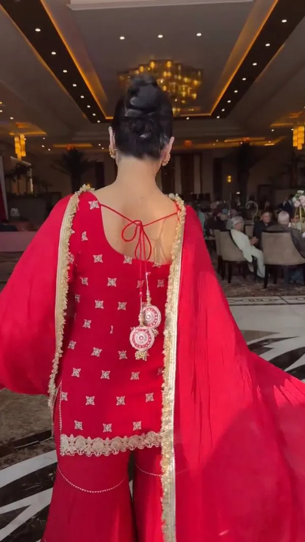 Faux_Georgette_3_Piece_Sharara_Set_with_Thread_Sequence_Lace_Dupatta_Red