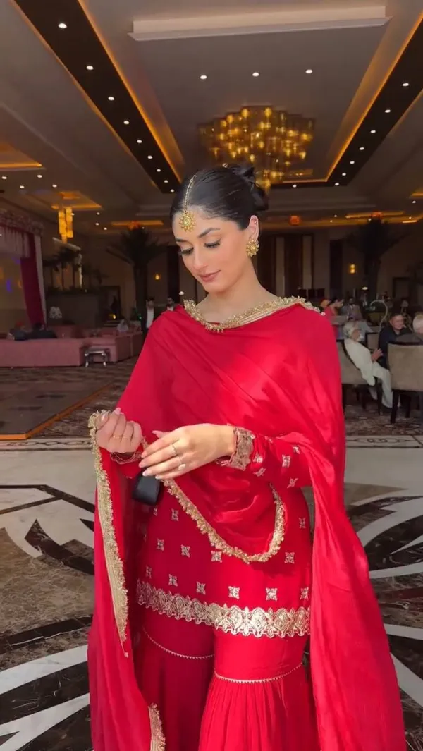 Faux_Georgette_3_Piece_Sharara_Set_with_Thread_Sequence_Lace_Dupatta_Red