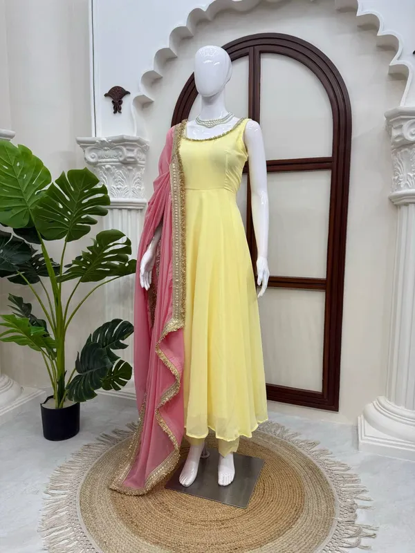 Faux_Georgette_Anarkali_Set_with_Fancy_Lace_Stone_Work_Dupatta_Yellow