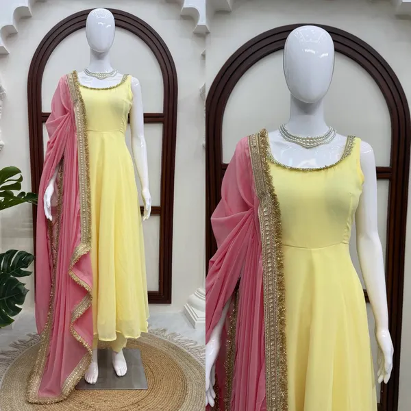 Faux_Georgette_Anarkali_Set_with_Fancy_Lace_Stone_Work_Dupatta_Yellow