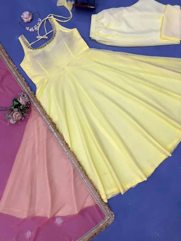 Faux_Georgette_Anarkali_Set_with_Fancy_Lace_Stone_Work_Dupatta_Yellow