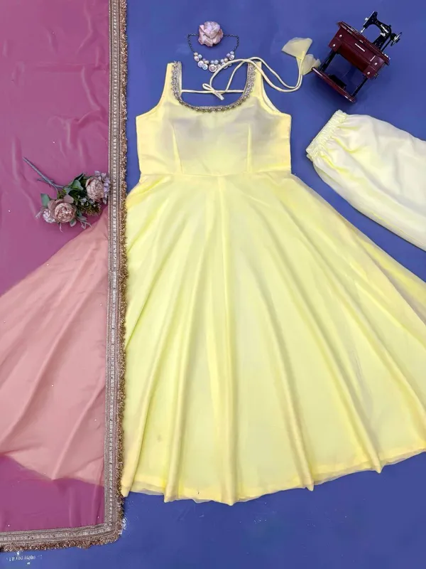 Faux_Georgette_Anarkali_Set_with_Fancy_Lace_Stone_Work_Dupatta_Yellow