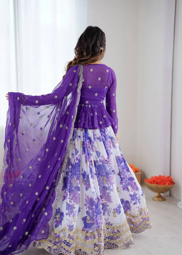 Faux_Georgette_Digital_Print_Lehenga_Koti_Choli_Set_Purple