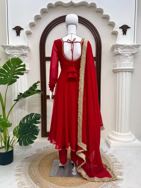 Faux_Georgette_Handwork_Anarkali_Pant_Dupatta_Set_Red