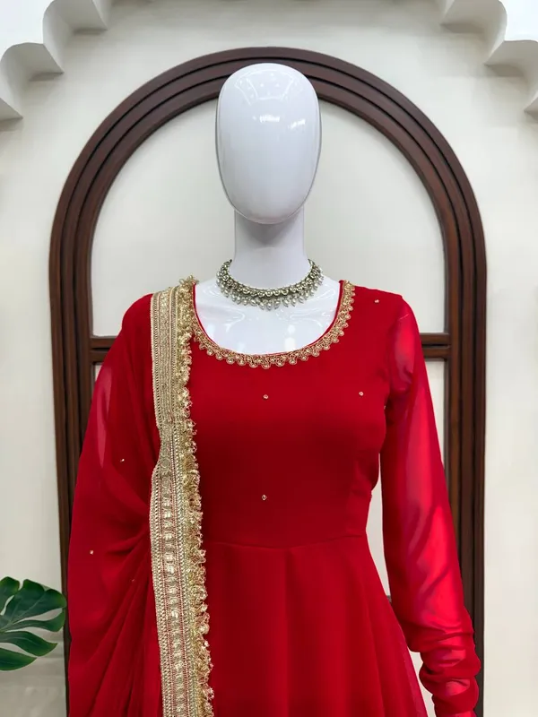 Faux_Georgette_Handwork_Anarkali_Pant_Dupatta_Set_Red