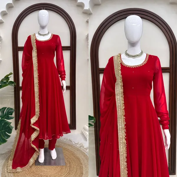 Faux_Georgette_Handwork_Anarkali_Pant_Dupatta_Set_Red