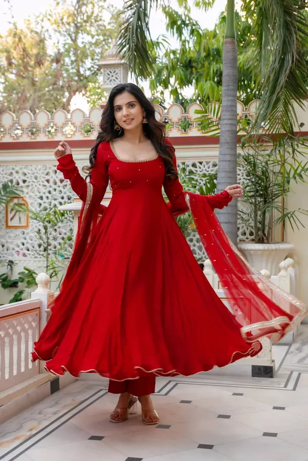 Faux_Georgette_Handwork_Anarkali_Pant_Dupatta_Set_Red