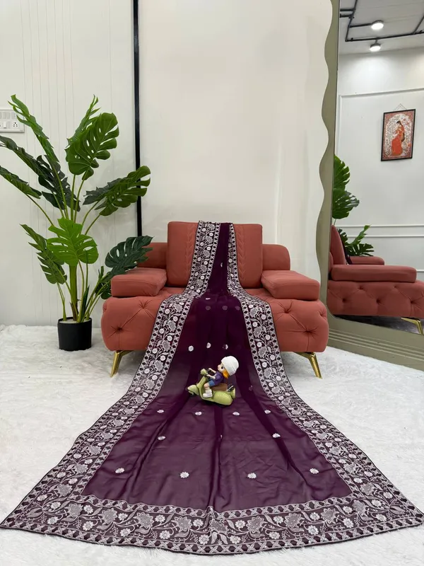 Faux_Georgette_Maroon_Saree