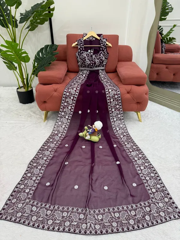 Faux_Georgette_Maroon_Saree