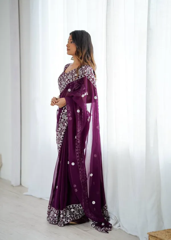 Faux_Georgette_Maroon_Saree