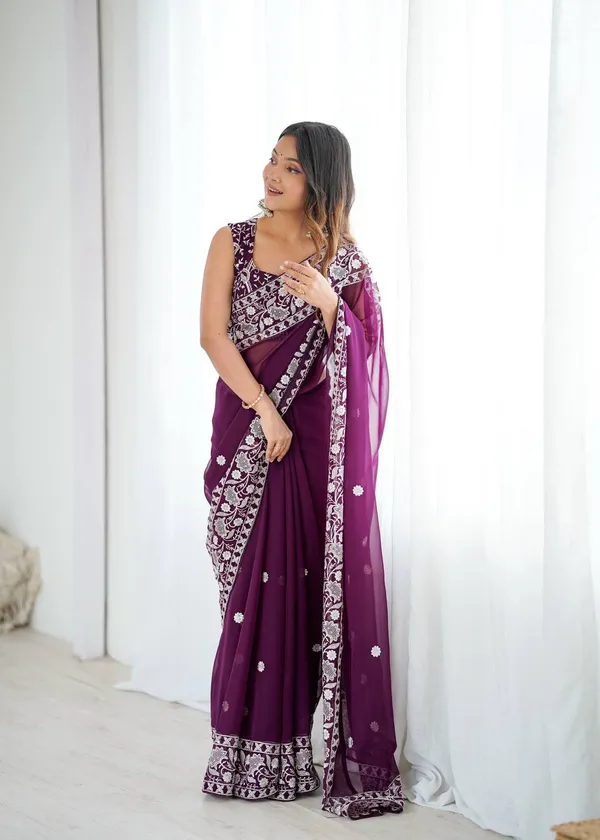 Faux_Georgette_Maroon_Saree