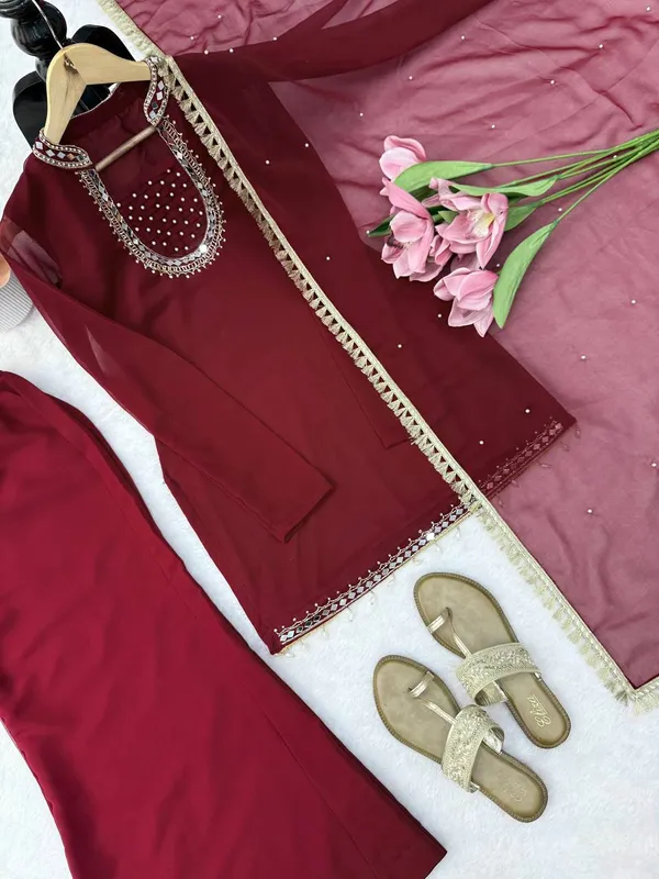 Faux_Georgette_Maroon_Set