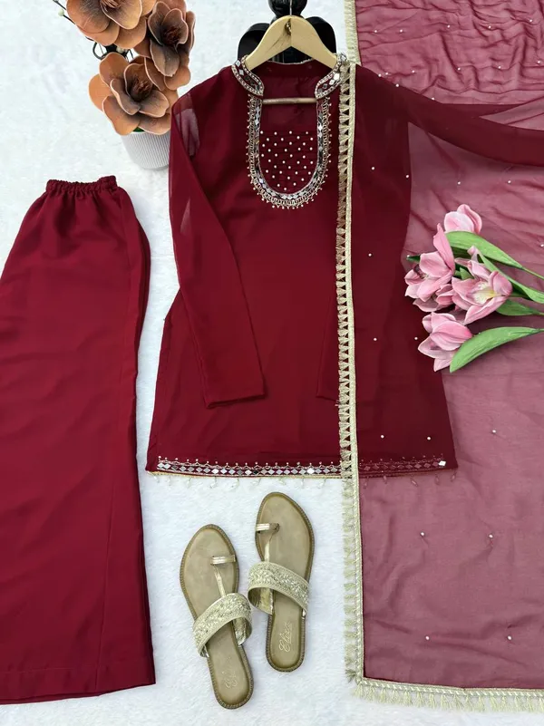 Faux_Georgette_Maroon_Set
