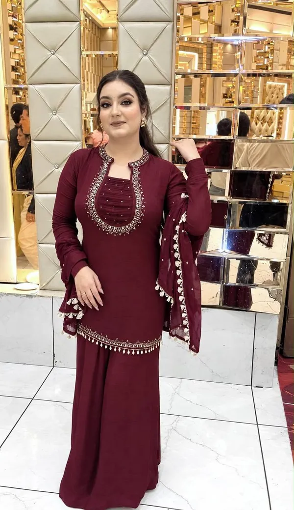 Faux_Georgette_Maroon_Set