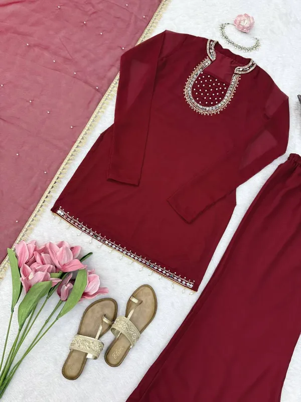 Faux_Georgette_Maroon_Set