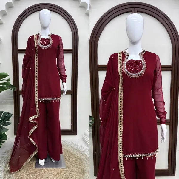 Faux_Georgette_Maroon_Set